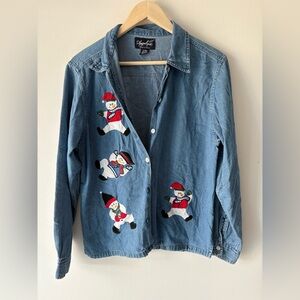 Vintage Angelique 100% Cotton Snowman Christmas Button Up